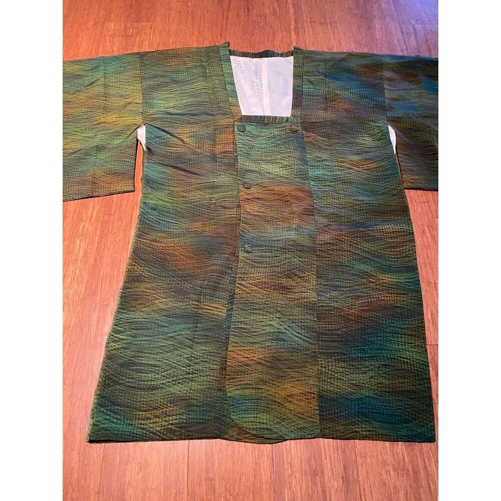 Vintage Green Silk Haori Jacket Japanese Kimono C… - image 5